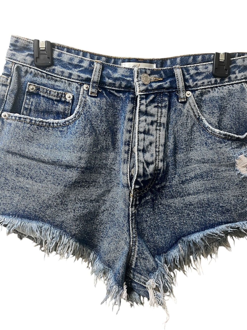 mahina Vintage Acid-Wash Denim Cutoff Shorts - Blue